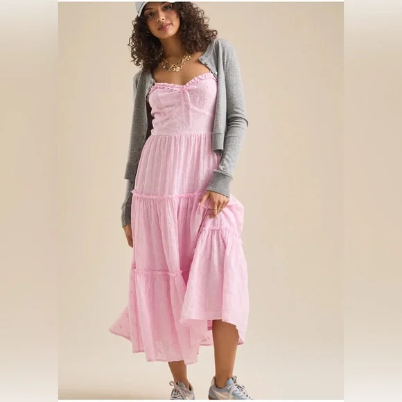 Altar'd State | Dresses | Altard State Pink Tiered Sweetheart Midi Dress |  Poshmark